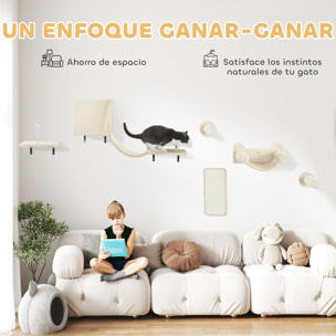 Juego de Pared de Escalada para Gatos de 6 Piezas Estanterías para Gatos con Condominio Plataforma Hamaca Escaleras Percha Tabla Rascador Poste de Sisal Bola de Juguete Beige