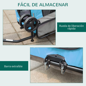 Remolque de Bicicleta para Perros 2 en 1 con Mango Extraíble 129x55,5x92 cm Azul