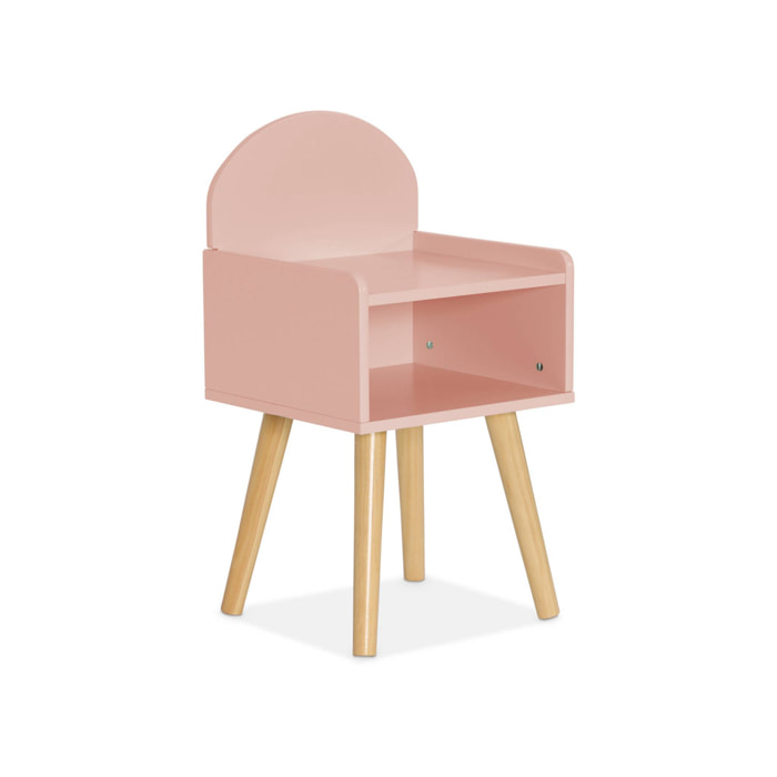 Table de chevet chambre enfant. rose. pieds en pin