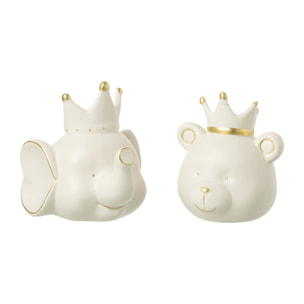 J-Line tirelire Ours - porcelaine - ecru/or - small - 2 pcs