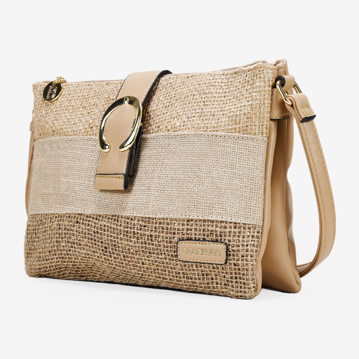 Bolso bandolera tostado en rafia con solapa