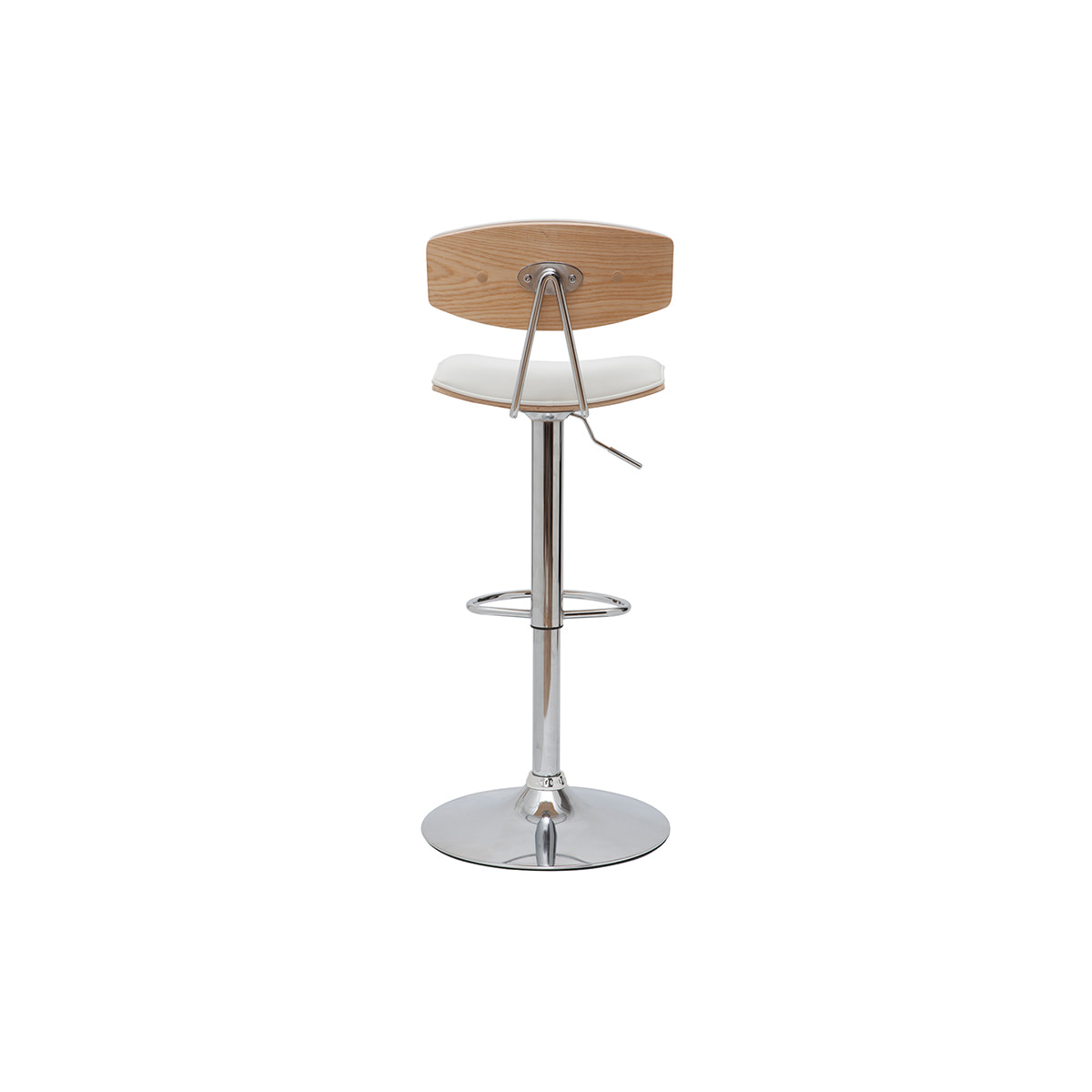 Tabouret de bar design réglable blanc et bois clair VASCO