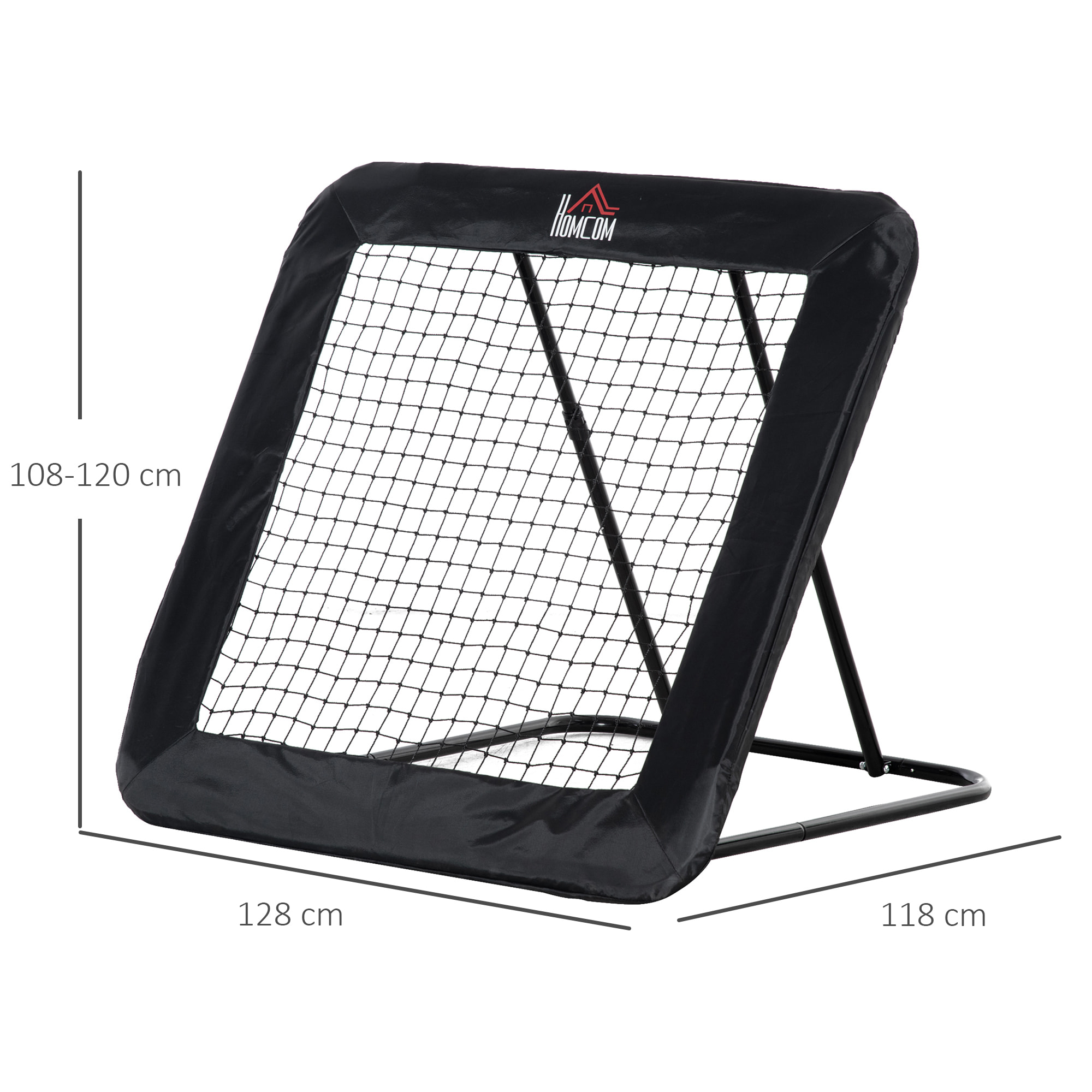 HOMCOM Rebounder Pieghevole e Regolabile da Esterno per Calcio, Baseball e Pallavolo, 128x118x108-120 cm, Nero