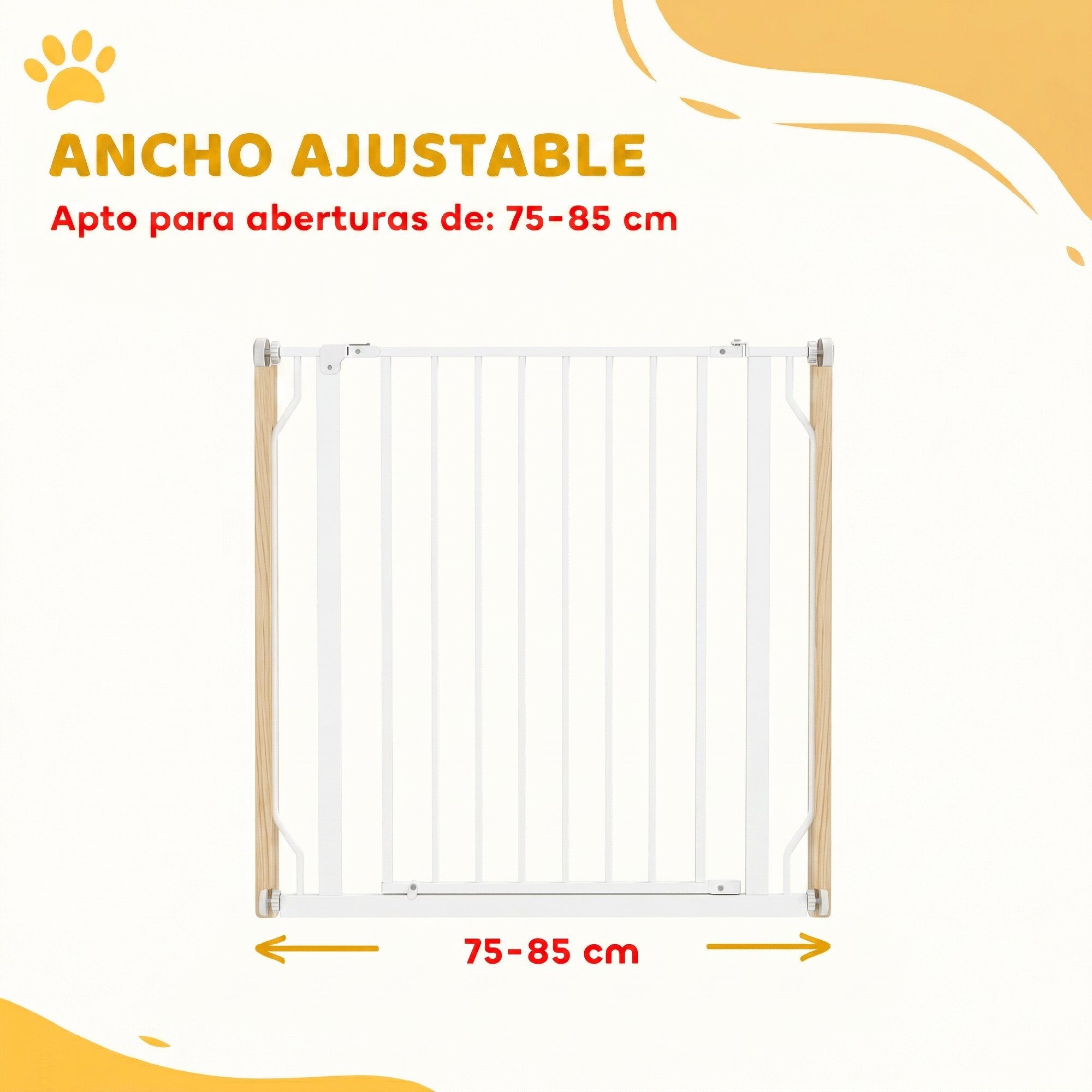 Barrera de Seguridad para Perros 75-85 cm para Puertas y Escaleras Puerta de Seguridad Apertura en Dos Sentidos y Solo una Mano Montaje a Presión y Doble Bloqueo Blanco