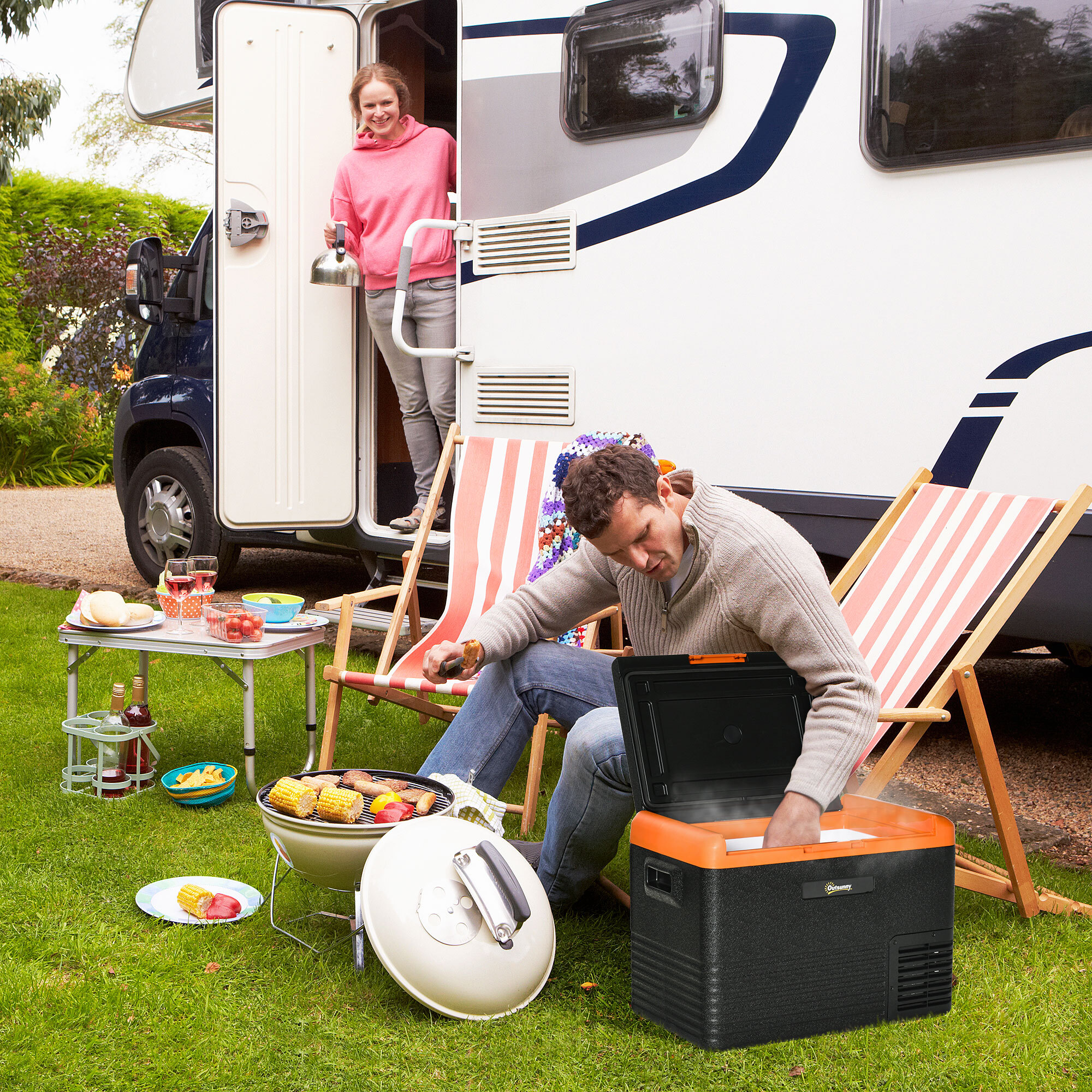 Outsunny Nevera Portátil Eléctrica 40L Refrigerador de Coche 12V/24V hasta -20℃ Mini Frigorífico con Compresor Pantalla LED Táctil para Hogar Camping Viajes Automóvil 58,7x36,5x43,8 cm Negro