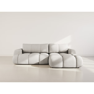 Yulin - Canapé d'angle droit 4 places convertible avec coffre en tissu bouclette - Gris clair