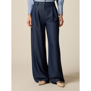 Oltre - Pantalones palazzo efecto denim - Azul