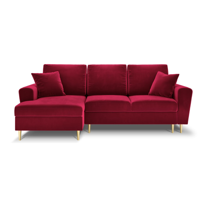 Canapé d'angle gauche convertible avec coffre de rangement "Kyoto" 4 places en velours rouge