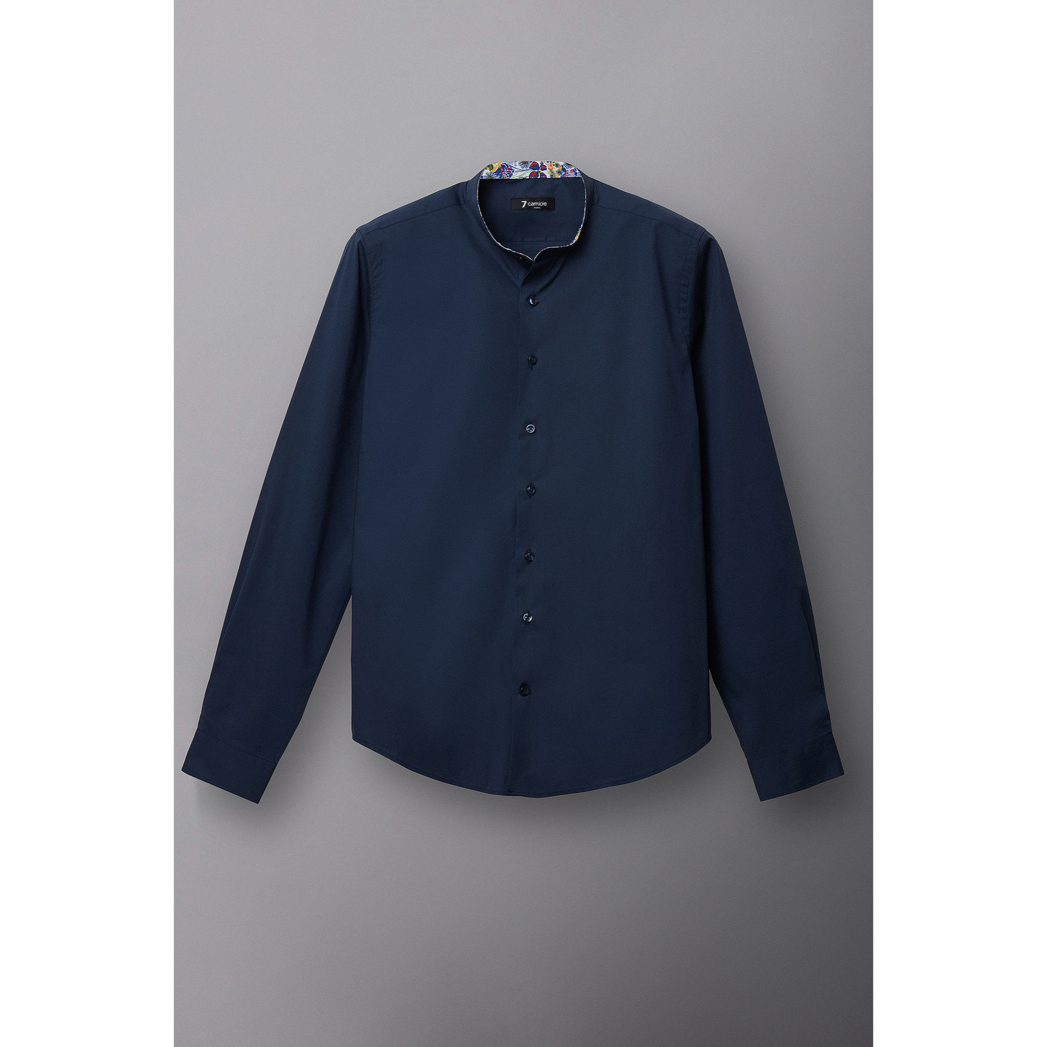 Camicia Uomo Coreano Slim Popeline Stretch Unito Blu