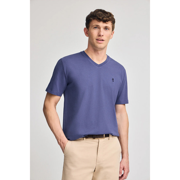 Camiseta violeta azulado de manga corta y cuello de pico con bordado Rigby Best