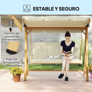 Balancín de Jardín Exterior con Toldo Ajustable de 3 Plazas Columpio de Jardín Exterior con Cojines y Estructura con Veta de Madera Carga 330 kg 195x120x170 cm Beige