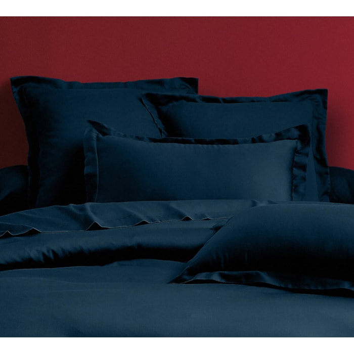 Parure housse de couette en satin de coton bleu
