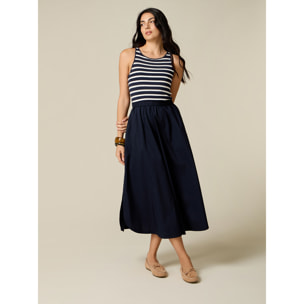 Oltre - Vestito bimaterico con top a righe - Blu