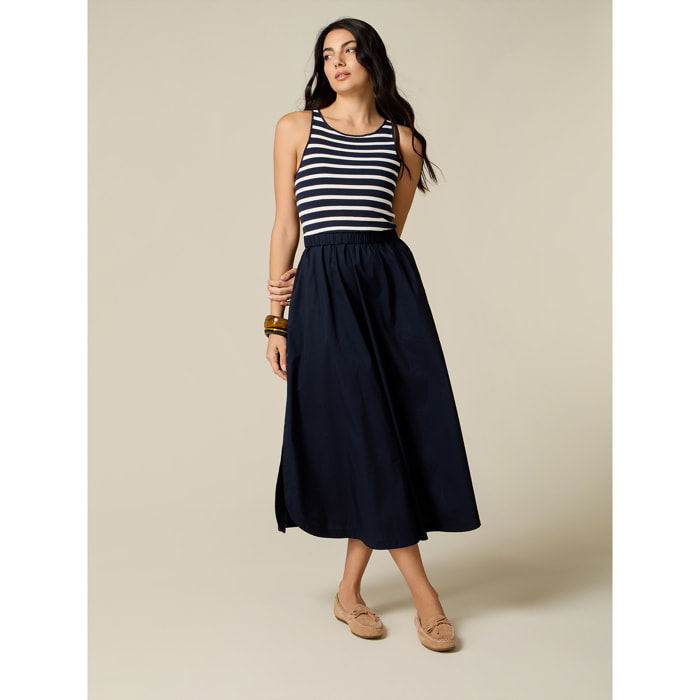 Oltre - Vestito bimaterico con top a righe - Blu