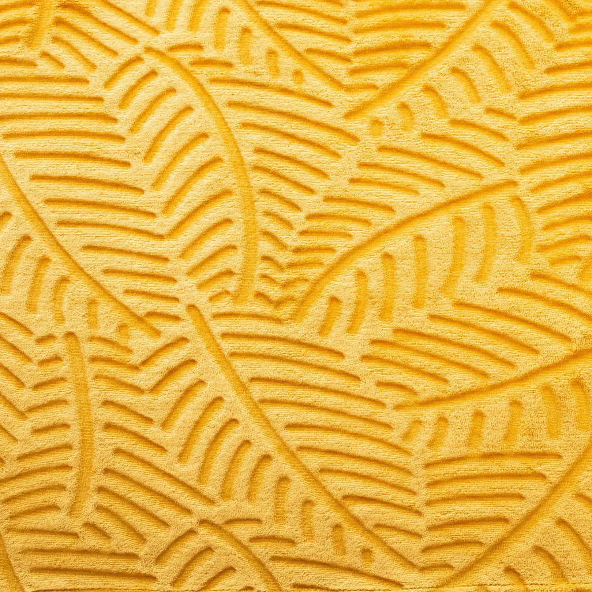 Plaid "3D Feuille" en flanelle jaune moutarde 220x240 cm