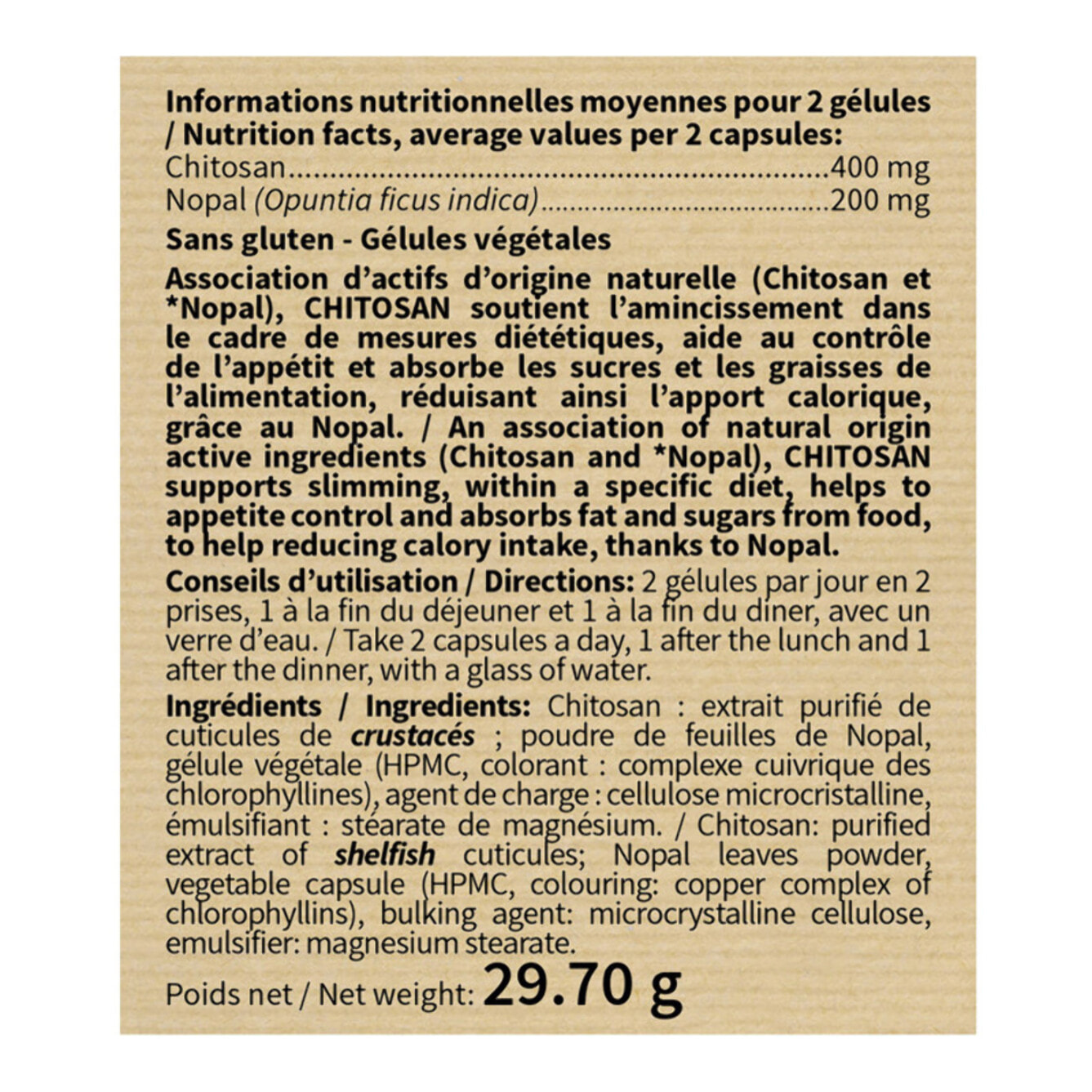NUTRI EXPERT - Chitosan - Absorbe Sucres et Graisses - Réduit l'appétit - Favorise l'amincissement - Gélules végétales - Lot de 2 produits