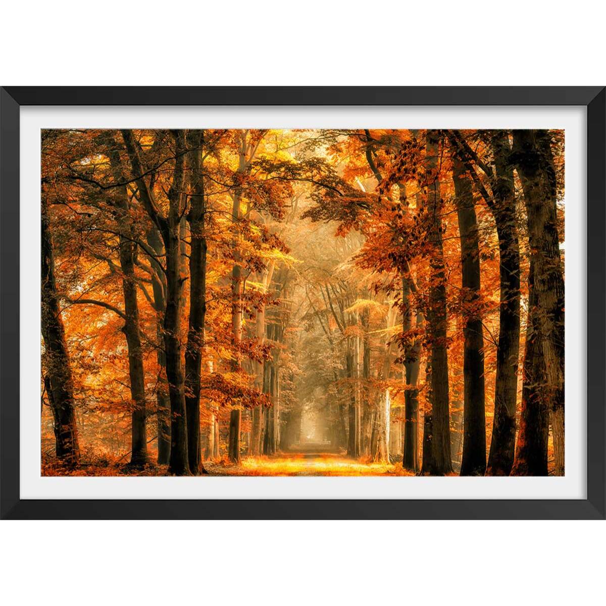 Affiche paysage magie de l' automne Affiche + cadre en bois - Noir