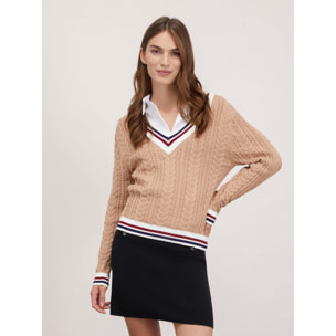 Motivi - Maglia pullover a trecce con bordi a righe - Beige