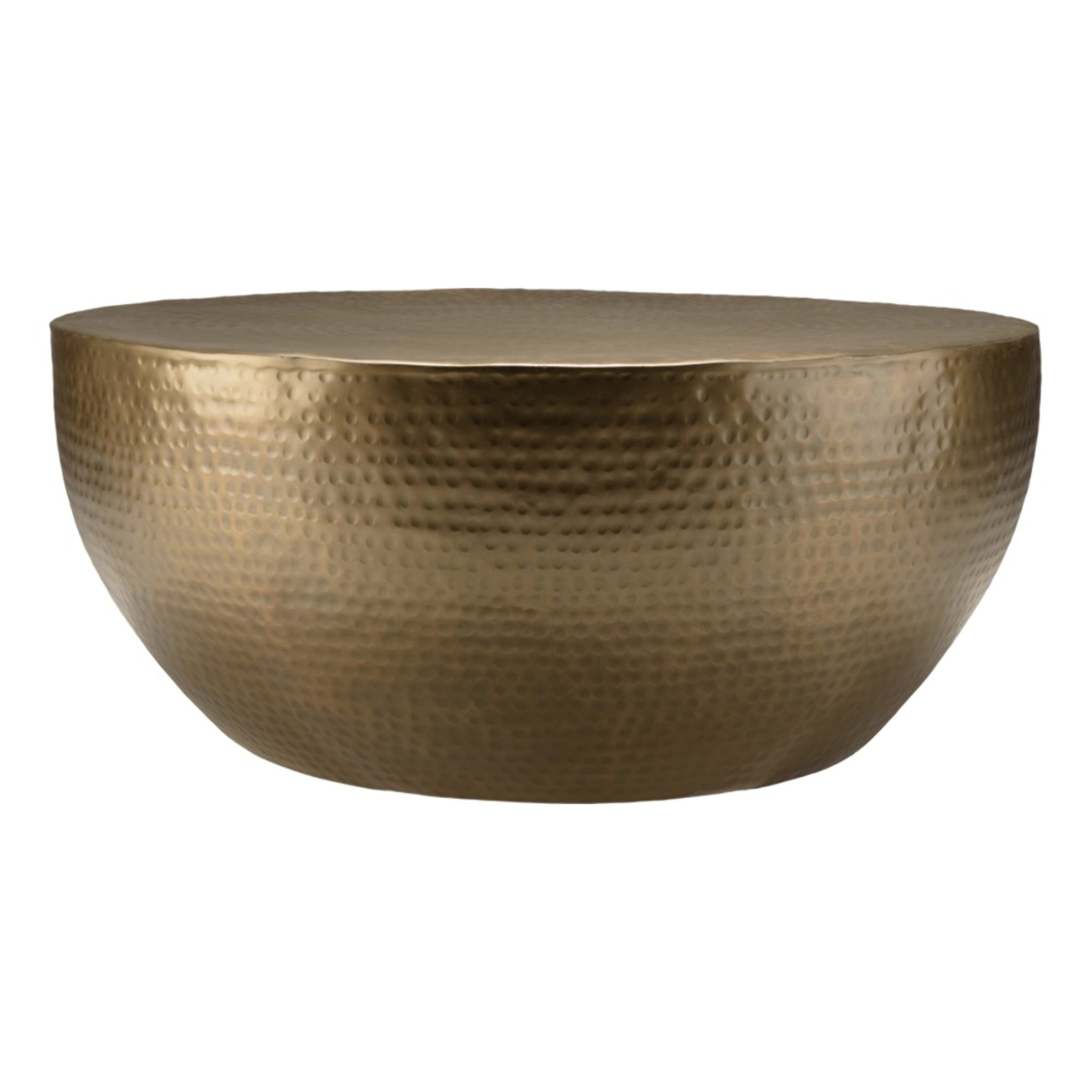JOHAN - Table basse coque ronde 90x90cm en aluminium doré antique