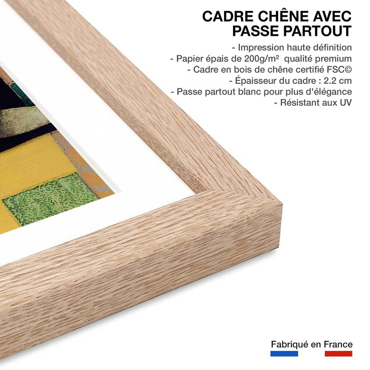 Affiche enfant lapin dans la boîte  Affiche + cadre en bois - Chêne