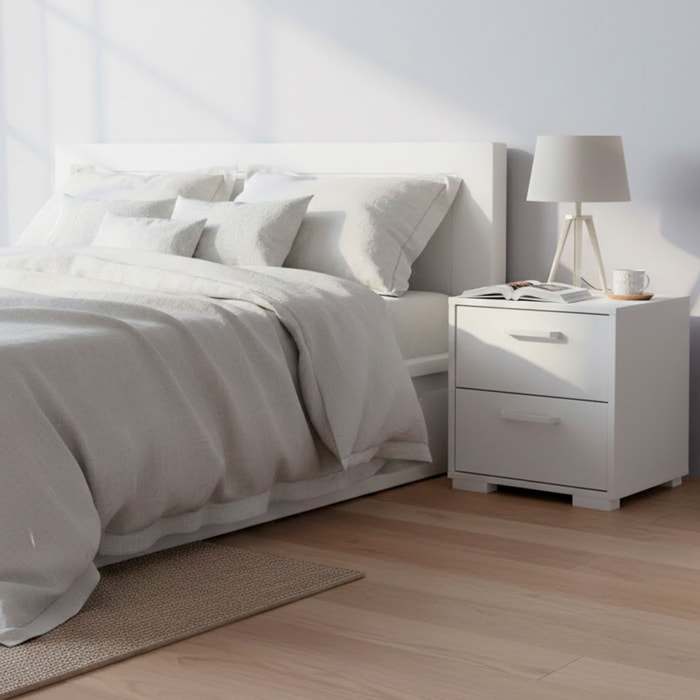 Comodino A 2 Cassetti Design Moderno E Minimalista Con Guide In Acciaio A Scorrimento Fluido Ideale Per Camera Da Letto 40.2 x 39.8 x 44.3 Cm Bianco