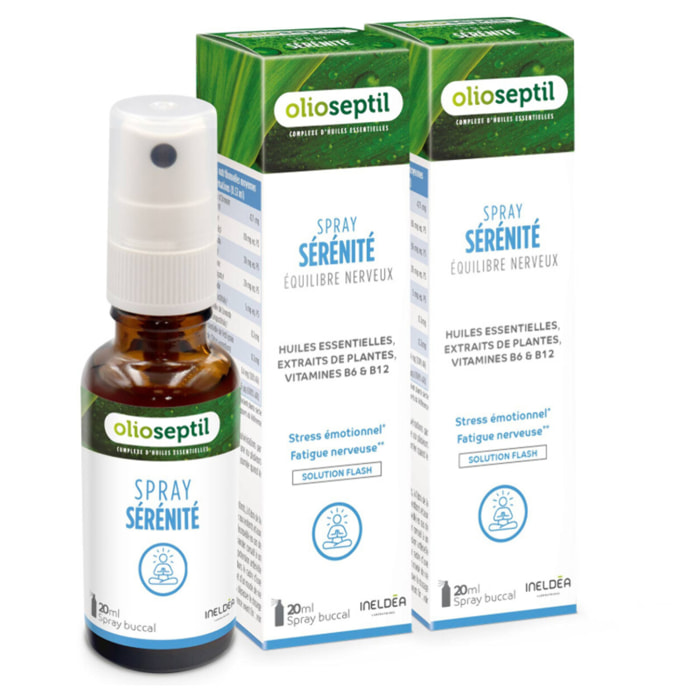 OLIOSEPTIL - Spray Sérénité - Complément alimentaire - Extraits de plantes, huiles essentielles & vitamines - Aide l'organisme à s'adapter à la fatigue nerveuse, stress émotionnel - Lot de 2