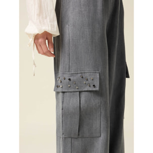 Oltre - Pantaloni cargo in tencel con pietre - Grigio