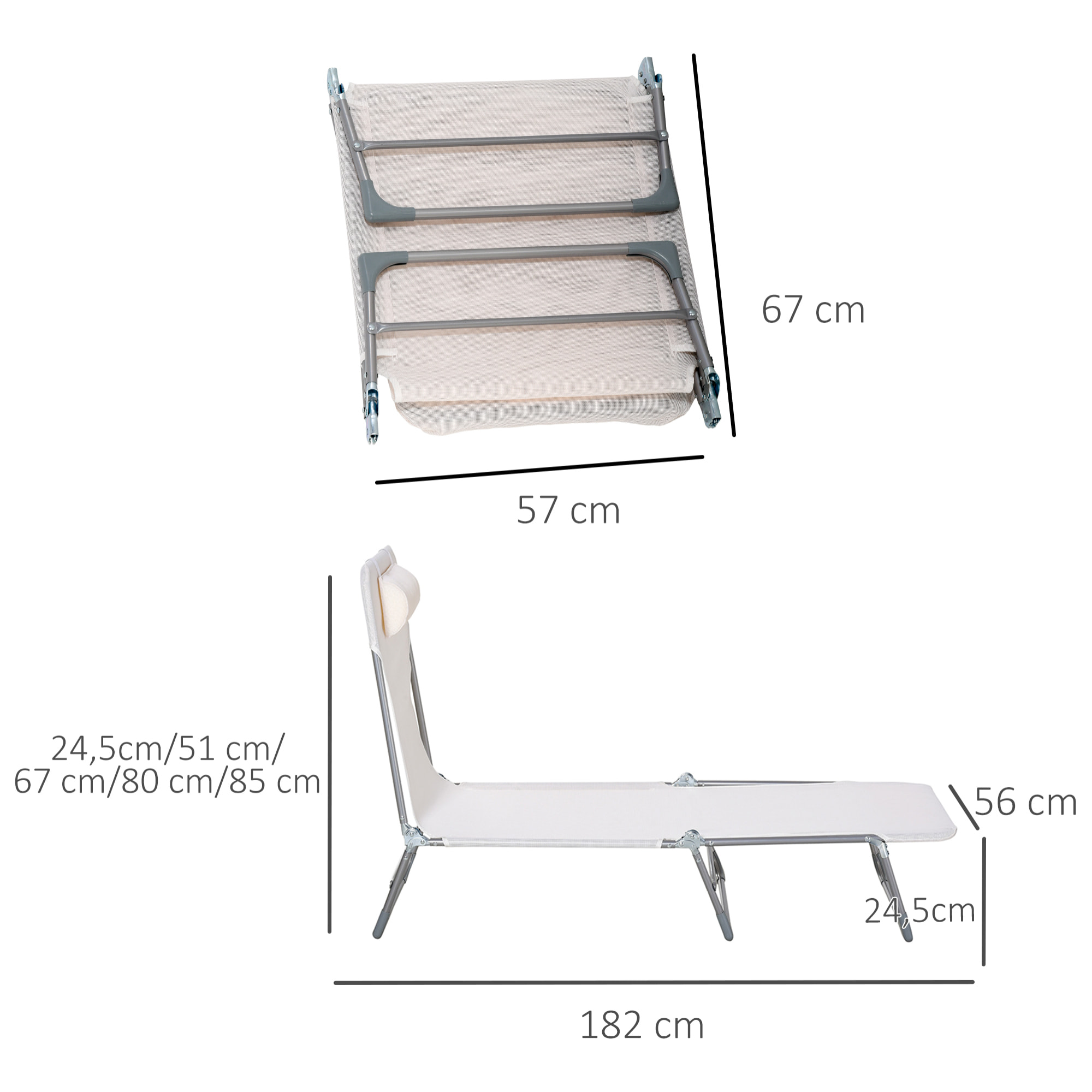 Bain de soleil transat pliable dossier réglable 5 positions acier teslin crème