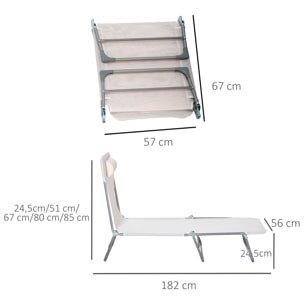 Bain de soleil transat pliable dossier réglable 5 positions acier teslin crème