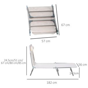 Bain de soleil transat pliable dossier réglable 5 positions acier teslin crème