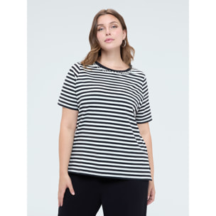 Fiorella Rubino - T-shirt in cotone a righe con applicazioni - Nero