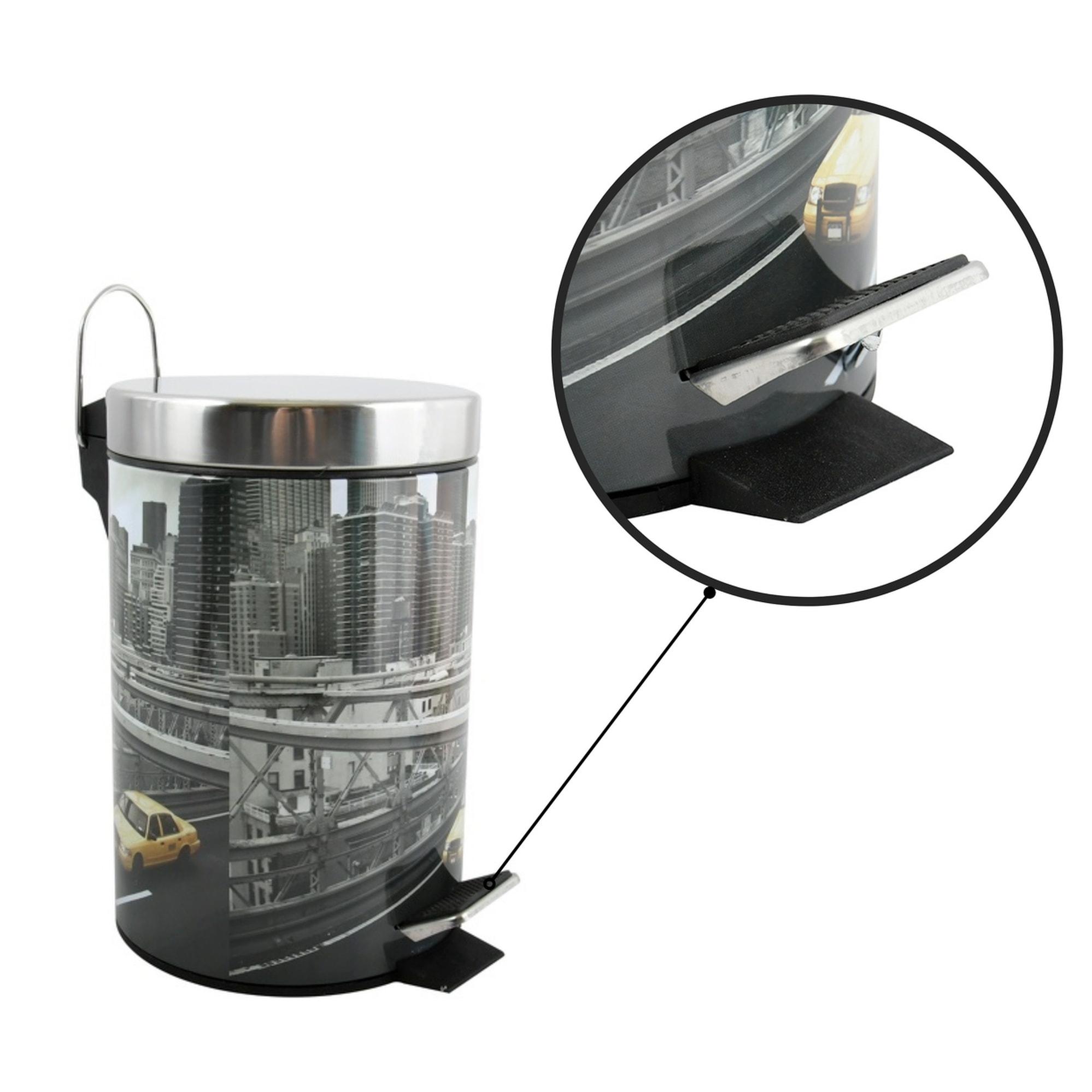 Cubo de basura 3l con tapa msv "new york" de acero inoxidable 16,5 x 25,6 cm