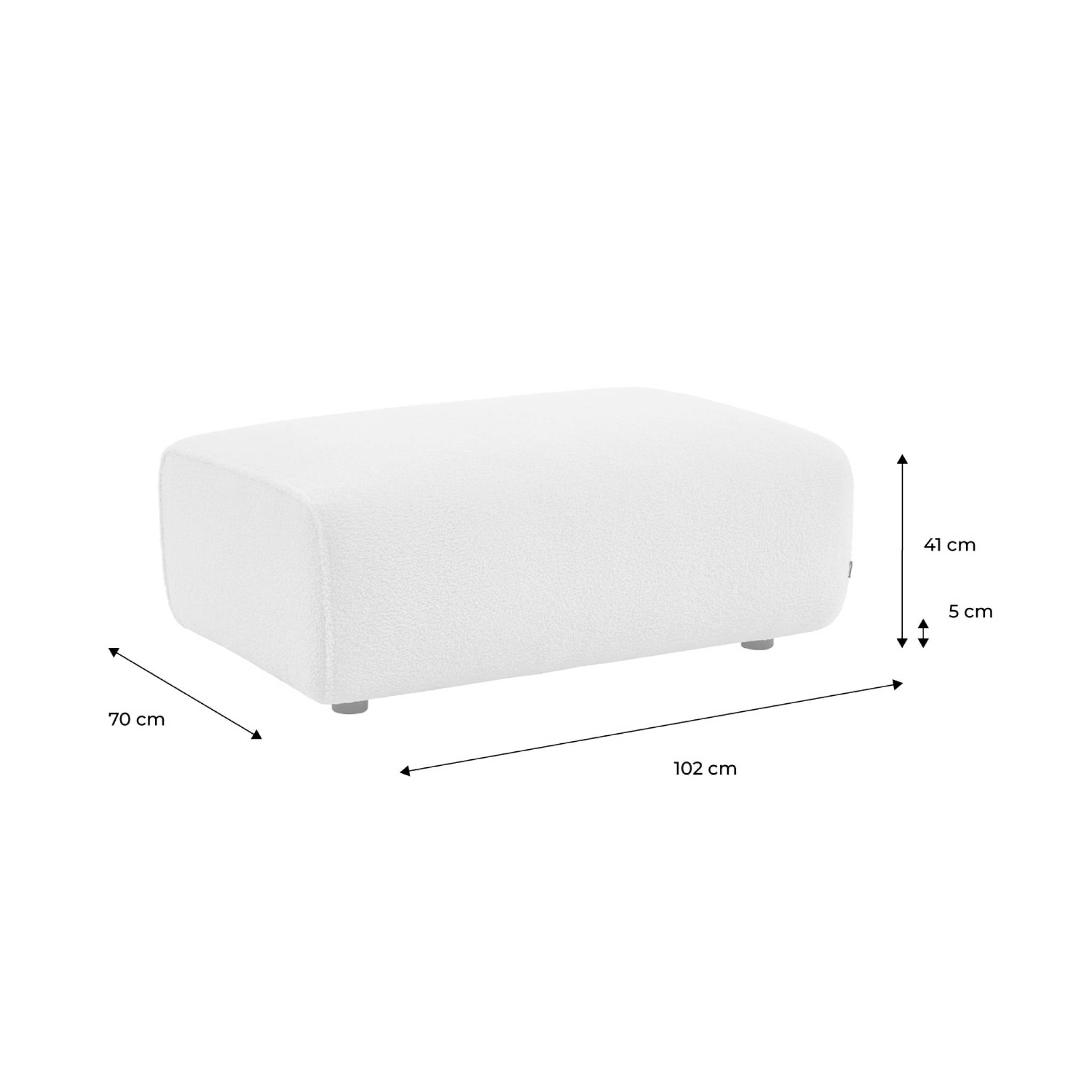 Pouf. module pour canapé. repose-pieds pour canapé 3 places en bouclette blanche. L 102 x P 70 x H 41cm - Wallas