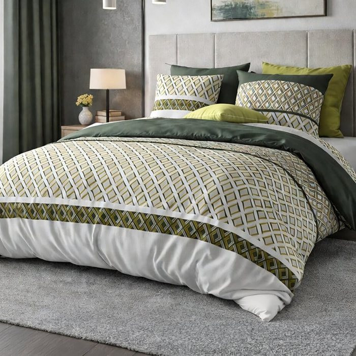Parure housse de couette imprimé 100% coton blanc - nayaa