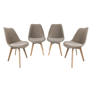 Lot de 4 chaises scandinaves revêtement bouclette texturée taupe. pieds bois de hêtre - Nils