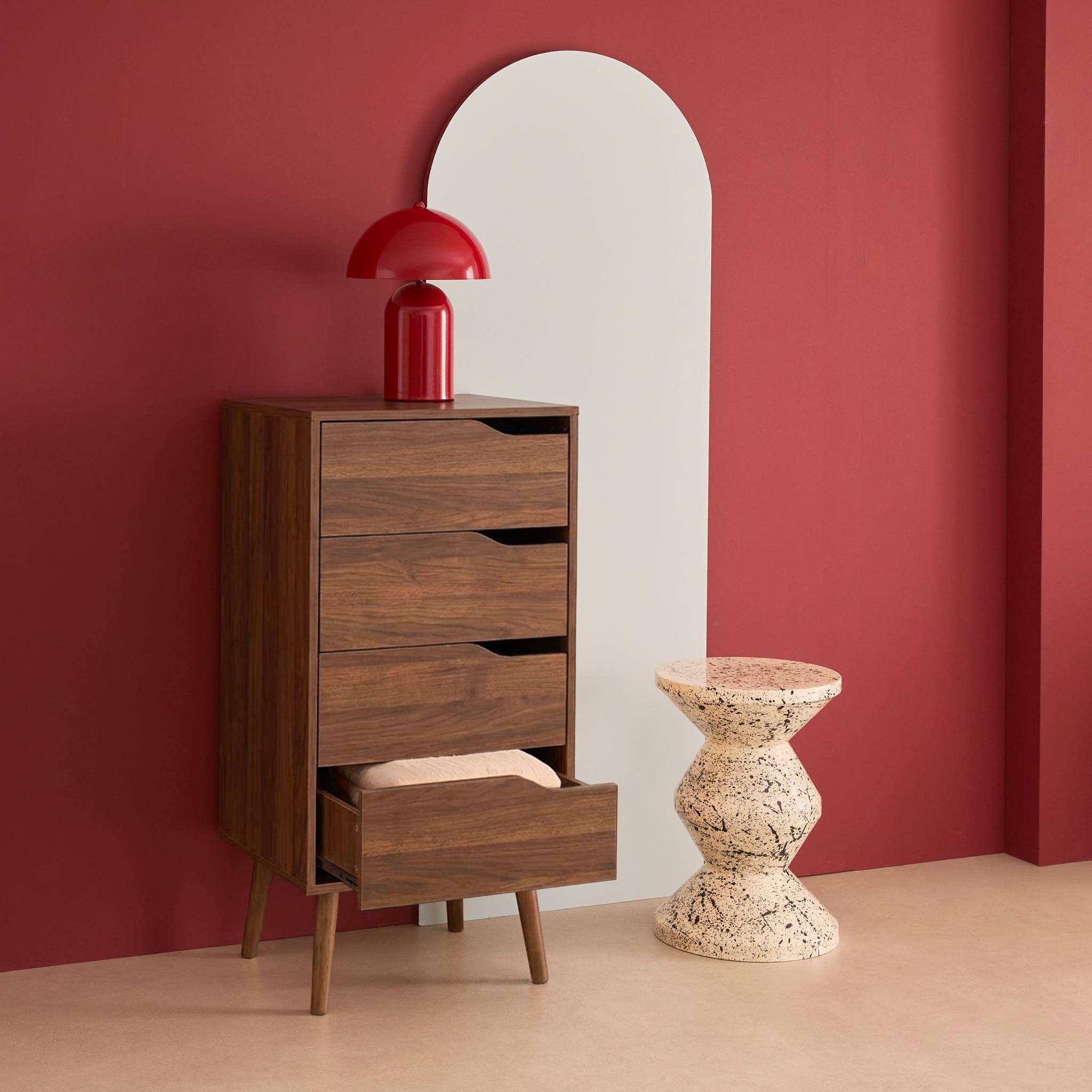 Commode chiffonnier décor bois 4 tiroirs NEPAL