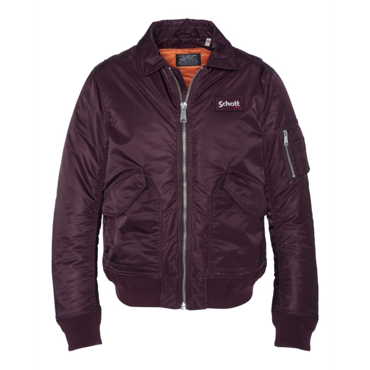 210-100RS CWU JACKET WITH DETACHABLE SCHOTT BADGE 100% RECYCLED NYLON Bordeaux