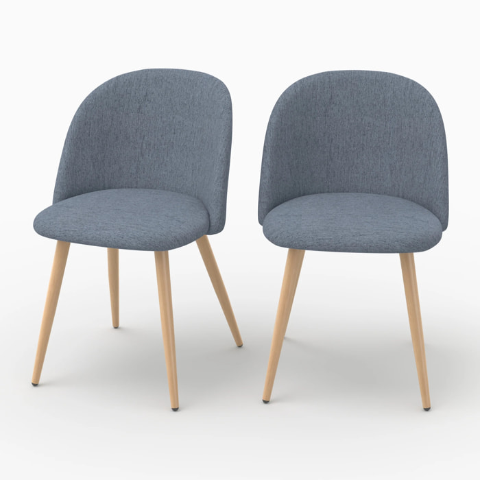 Lot de 2 chaises en tissu bleu marine et pieds en métal - Cozy