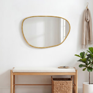 Miroir mural design organique - 90 x 60 cm - effet bois clair naturel