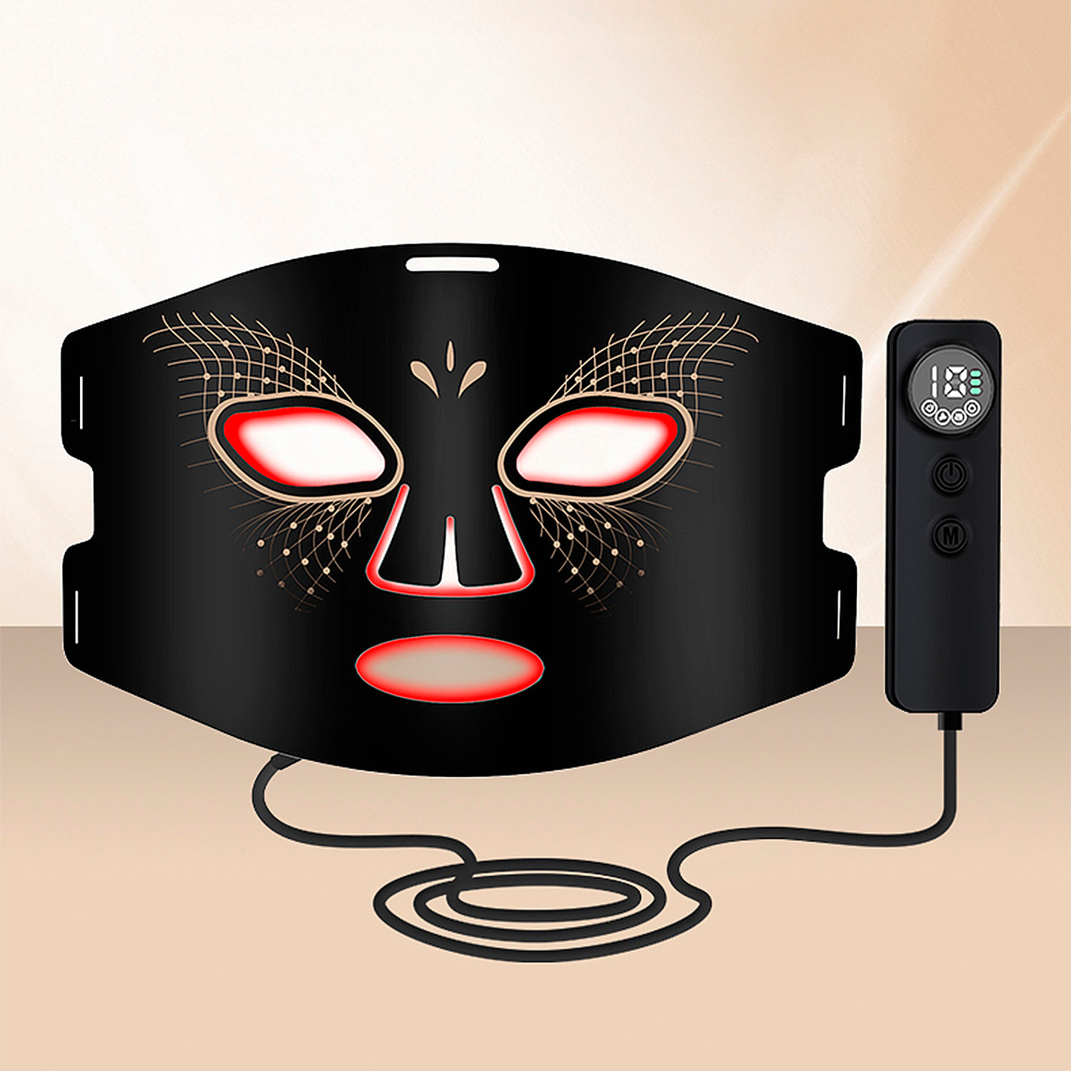 Máscara facial de tratamiento de luz LED con función de calefacción y terapia de 7 colores.
