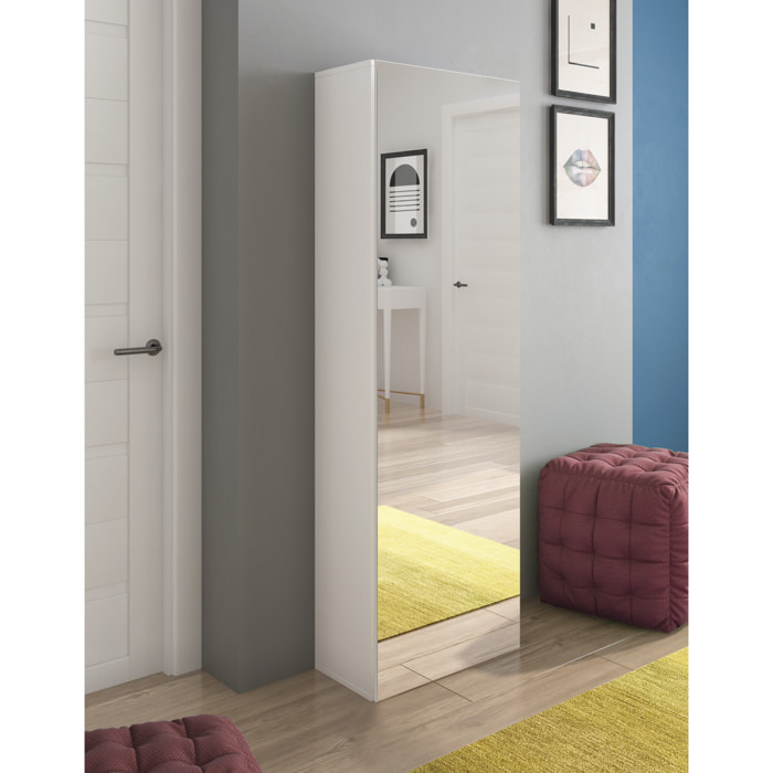 Scarpiera con Specchio Salvaspazio 7 Ripiani 14 Paia Di Scarpe Anta Reversibile Design Moderno Ingresso Camera Cameretta Minimal 160x52x23 Cm Bianco