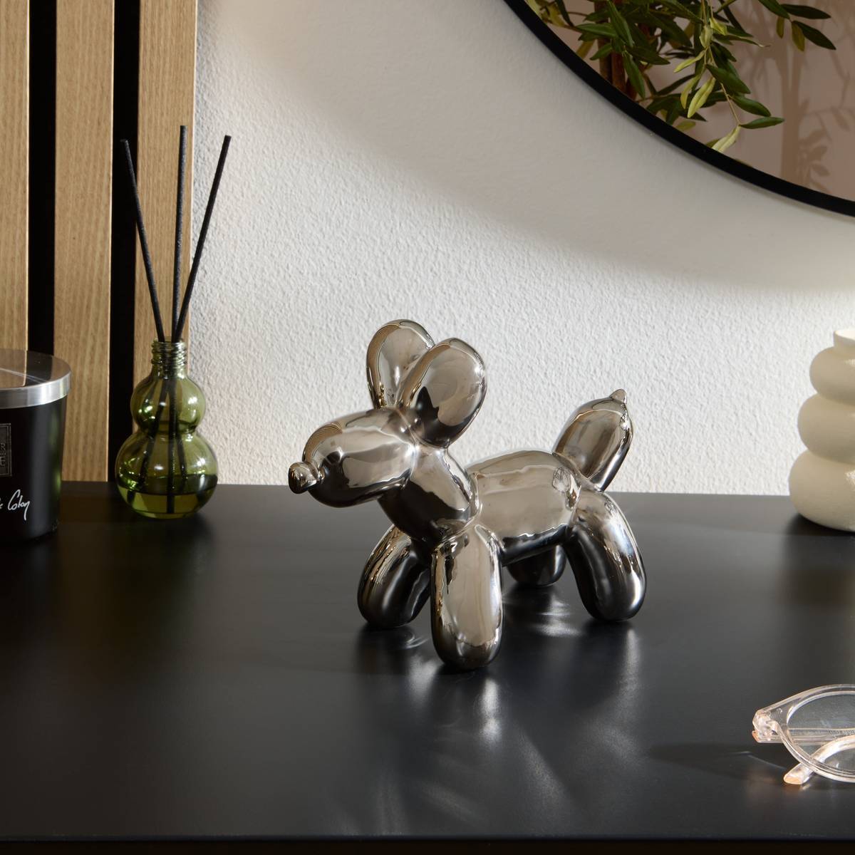 Statuette déco Theo chien pop art H13.5cm argent