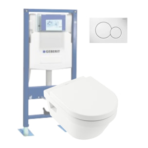 WC suspendu sans bride Architectura + abattant + Bati support GEBERIT + plaque de commande