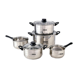 set de batería de cocina de 8pc en acero inoxidable + 3 sartenes ø16ø20ø24cm azul metalizado en aluminio prensado