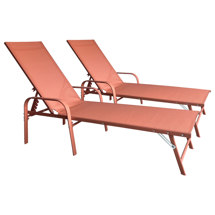 Lot de 2 bains de soleil SARDINIA en textilène terracotta - structure terracotta
