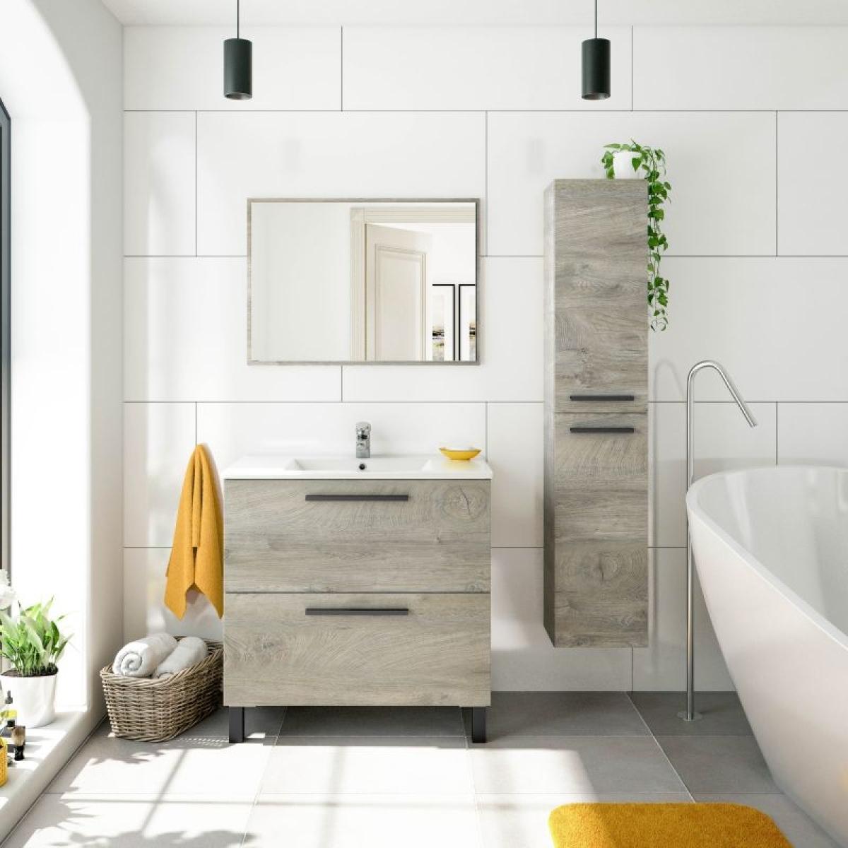 Mueble de baño Athena 80 2 cajones + espejo Roble Alaska