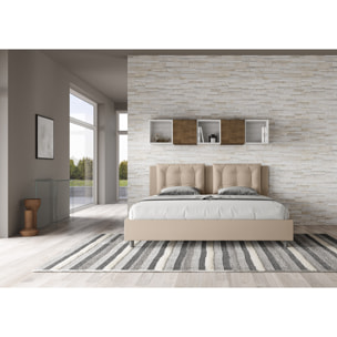 Cama matrimonial con somier acolchada 200x200 cuero sintético gris paloma Annalisa