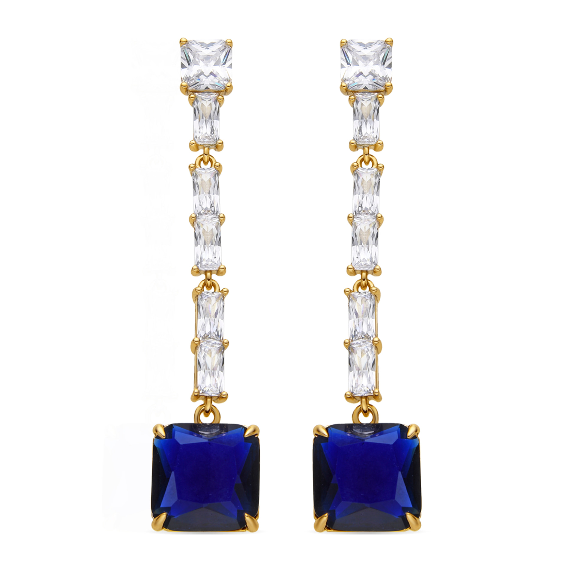 Pendientes con Circonita Zafiro acabado oro 18k