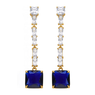 Pendientes con Circonita Zafiro acabado oro 18k