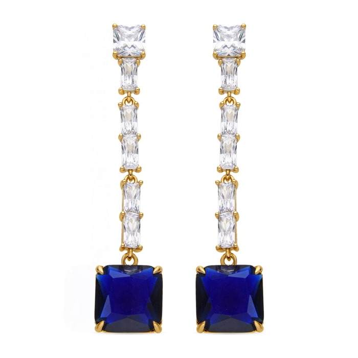 Pendientes con Circonita Zafiro acabado oro 18k